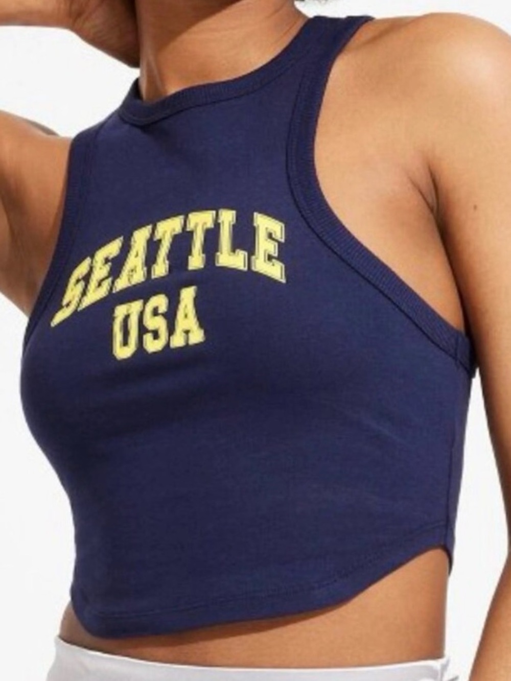 WILD FABLE Navy Tank Top Graphic Print Yellow Seattle USA Shirt